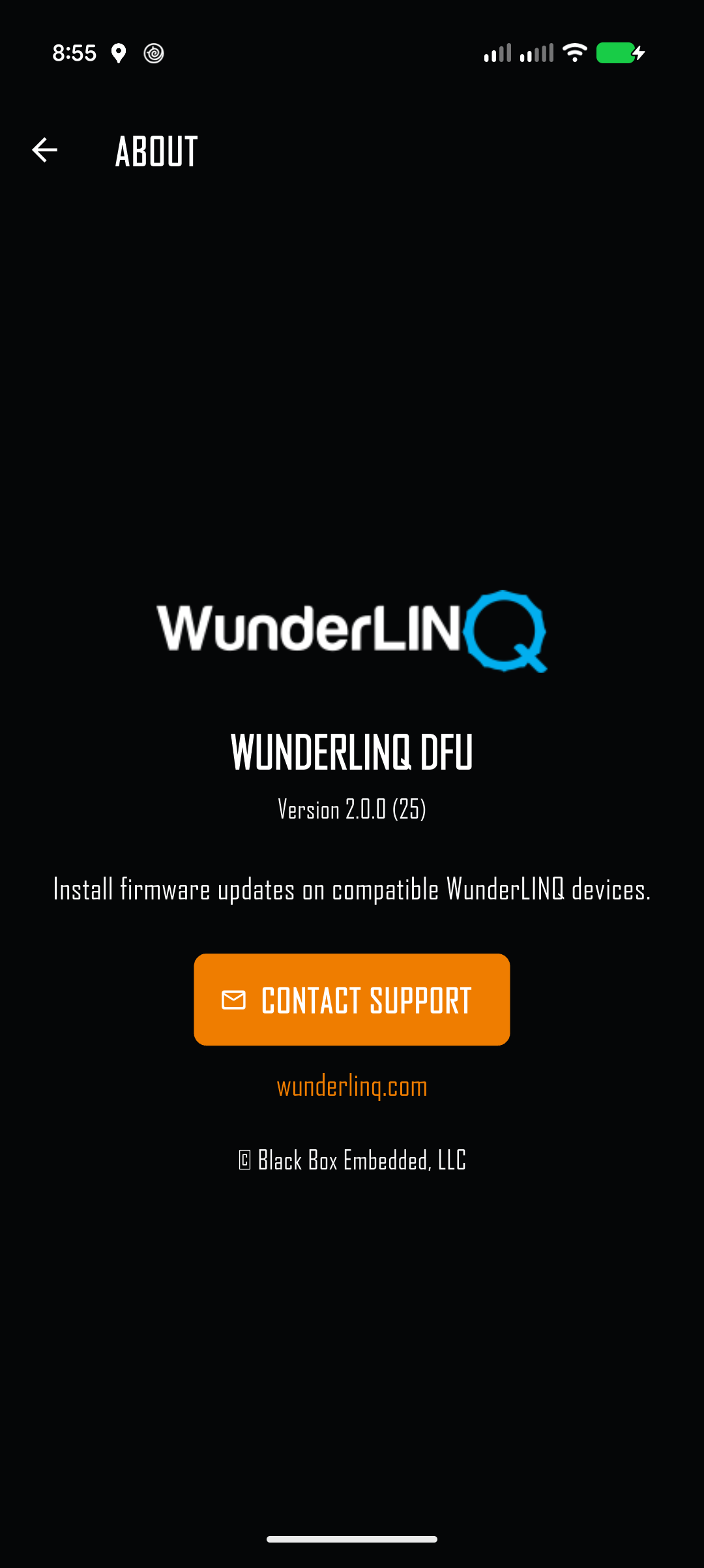 WunderLINQ DFU About screen
