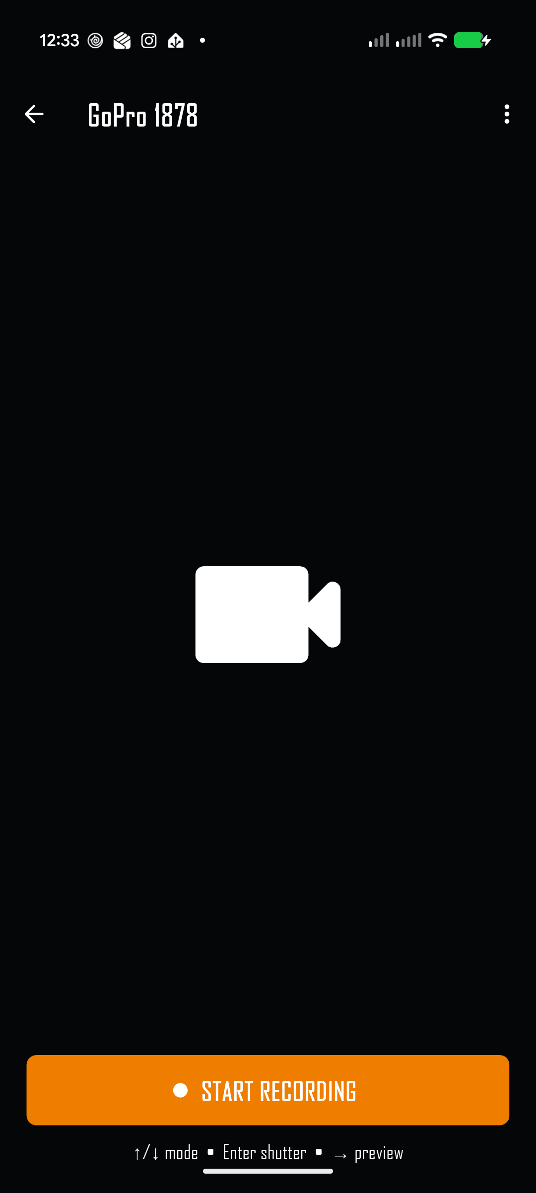 Connected GoPro in Video mode with Start Recording button