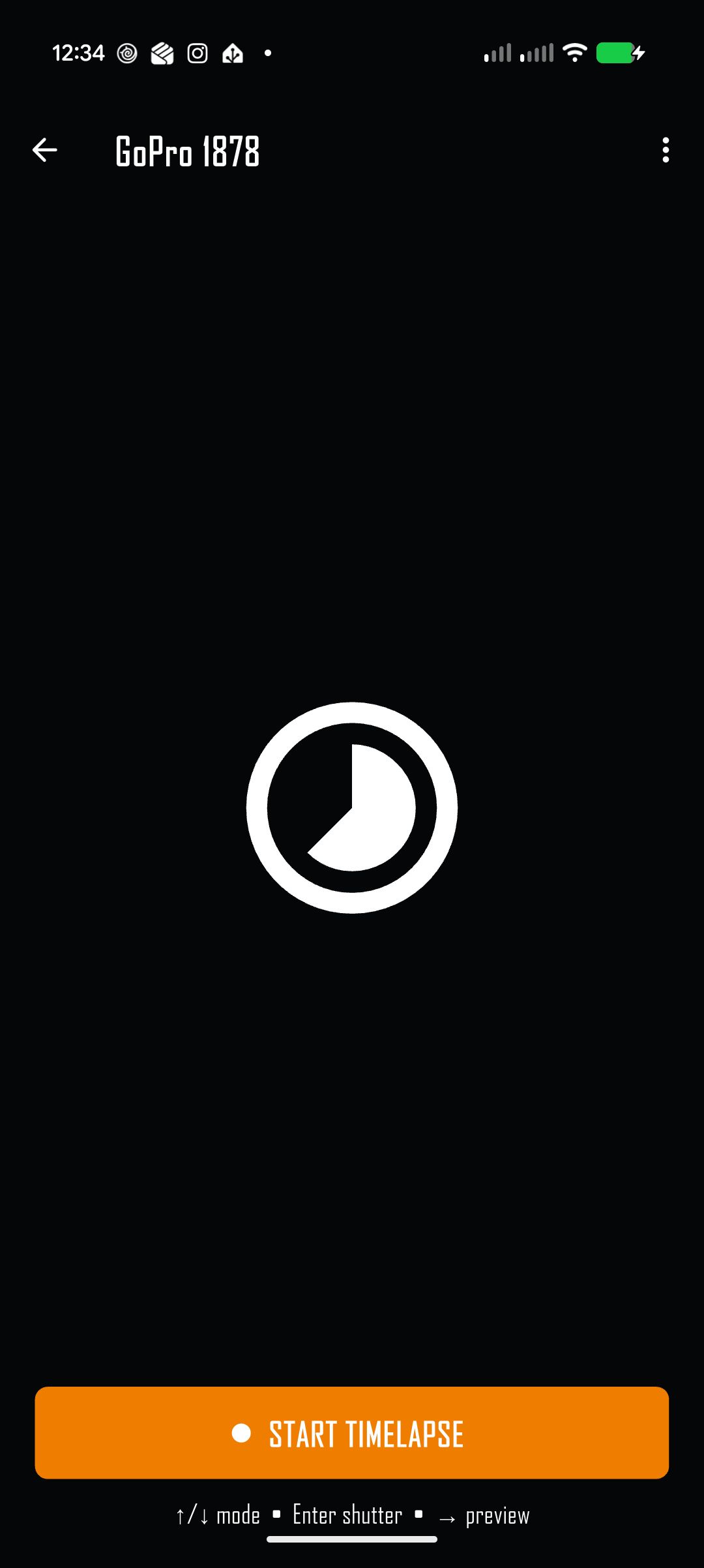 Connected GoPro in Time Lapse mode with Start Timelapse button