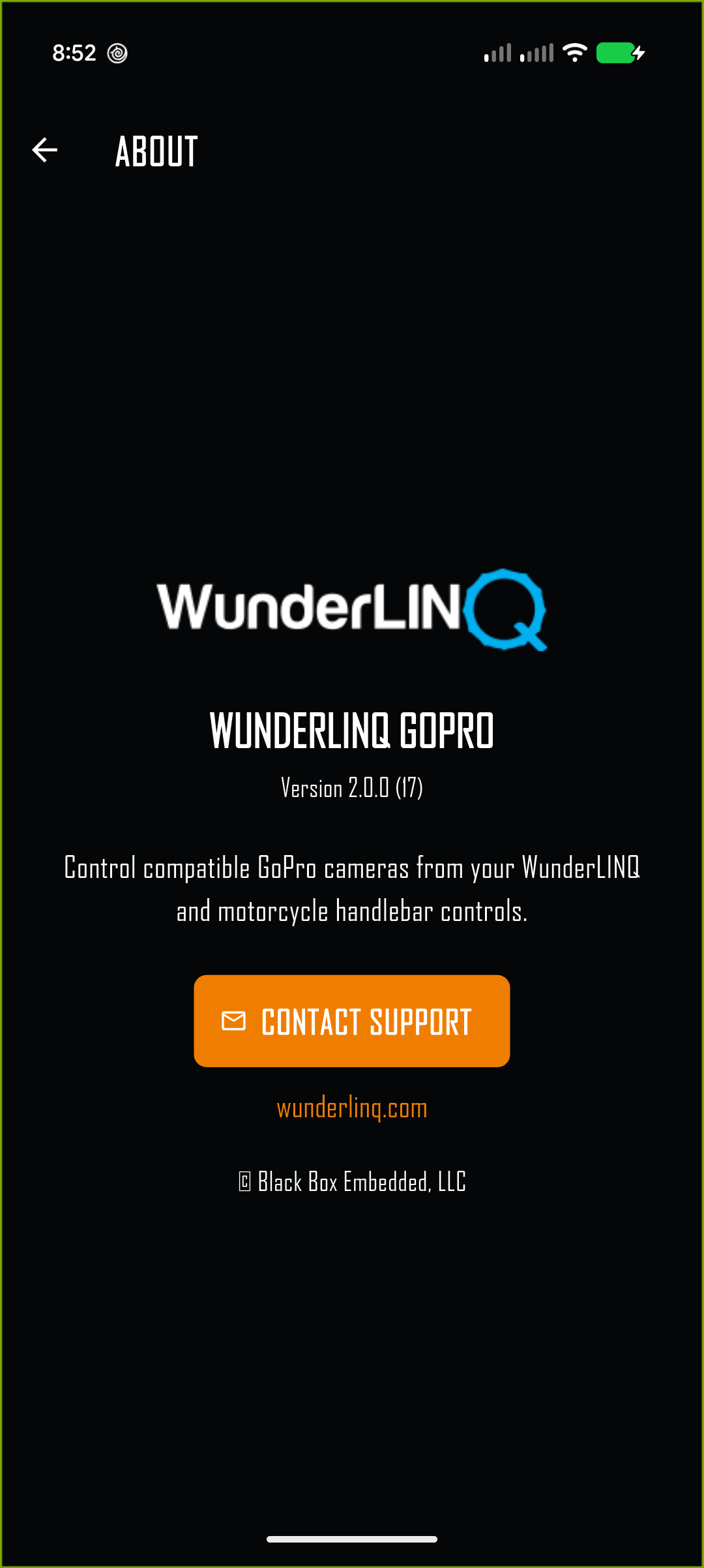 GoPro app About screen