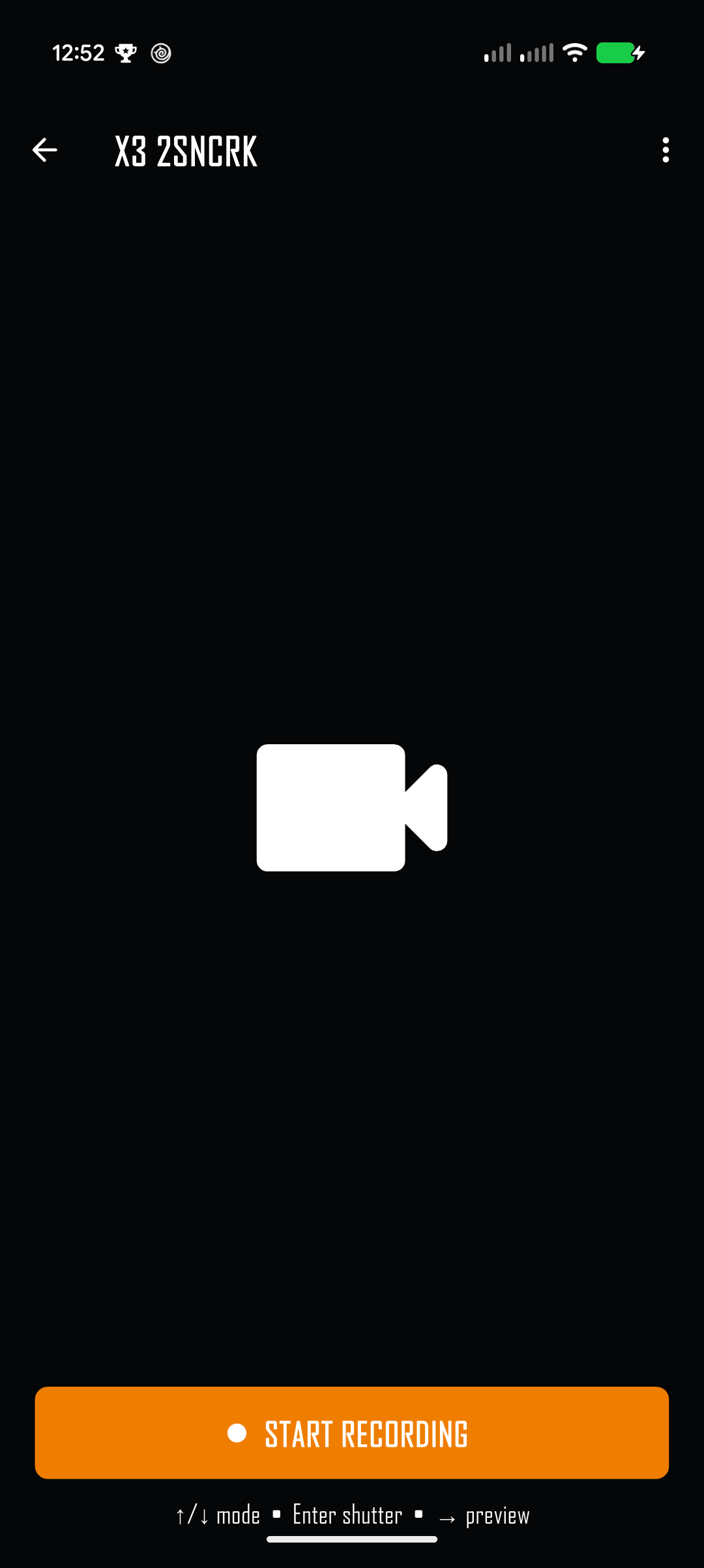 Connected Insta360 X3 in Video mode with Start Recording button