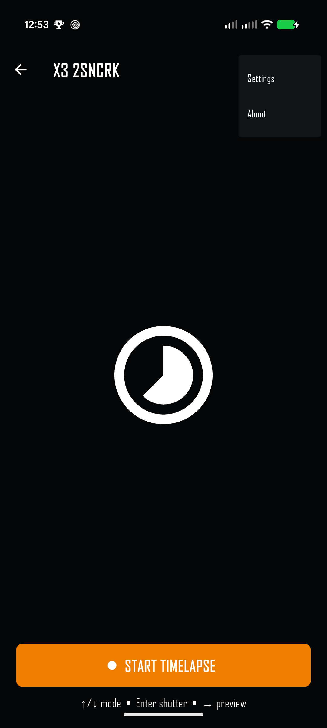 Insta360 app overflow menu on the camera controls