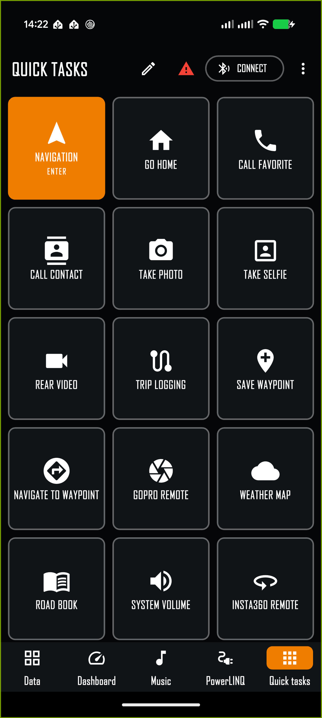 WunderLINQ Quick Tasks screen