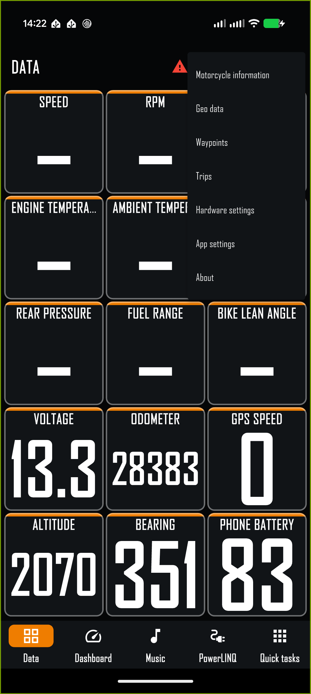 WunderLINQ main menu