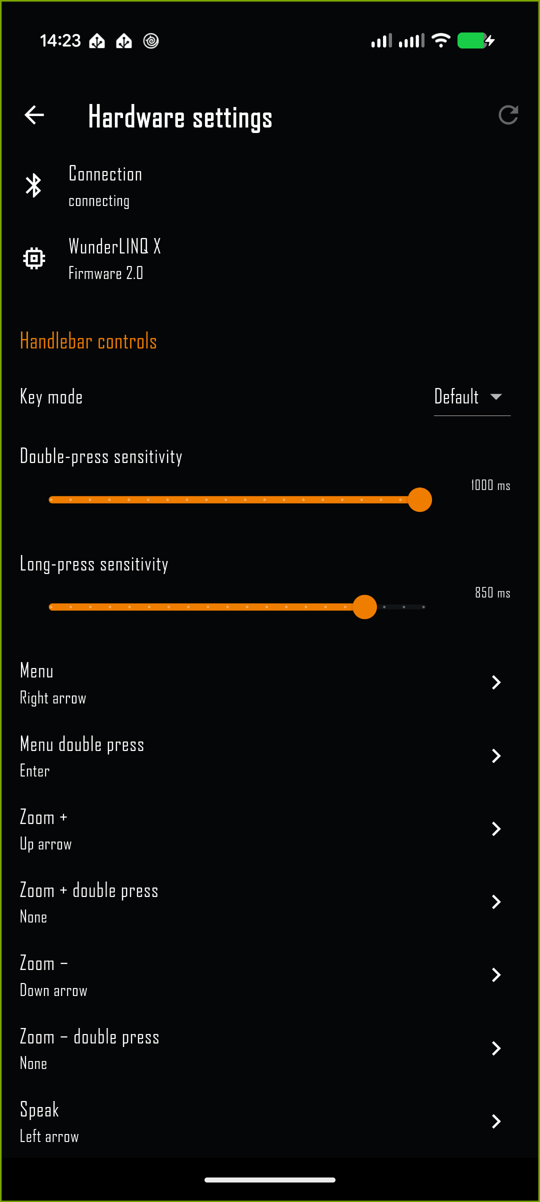 Hardware Settings screen