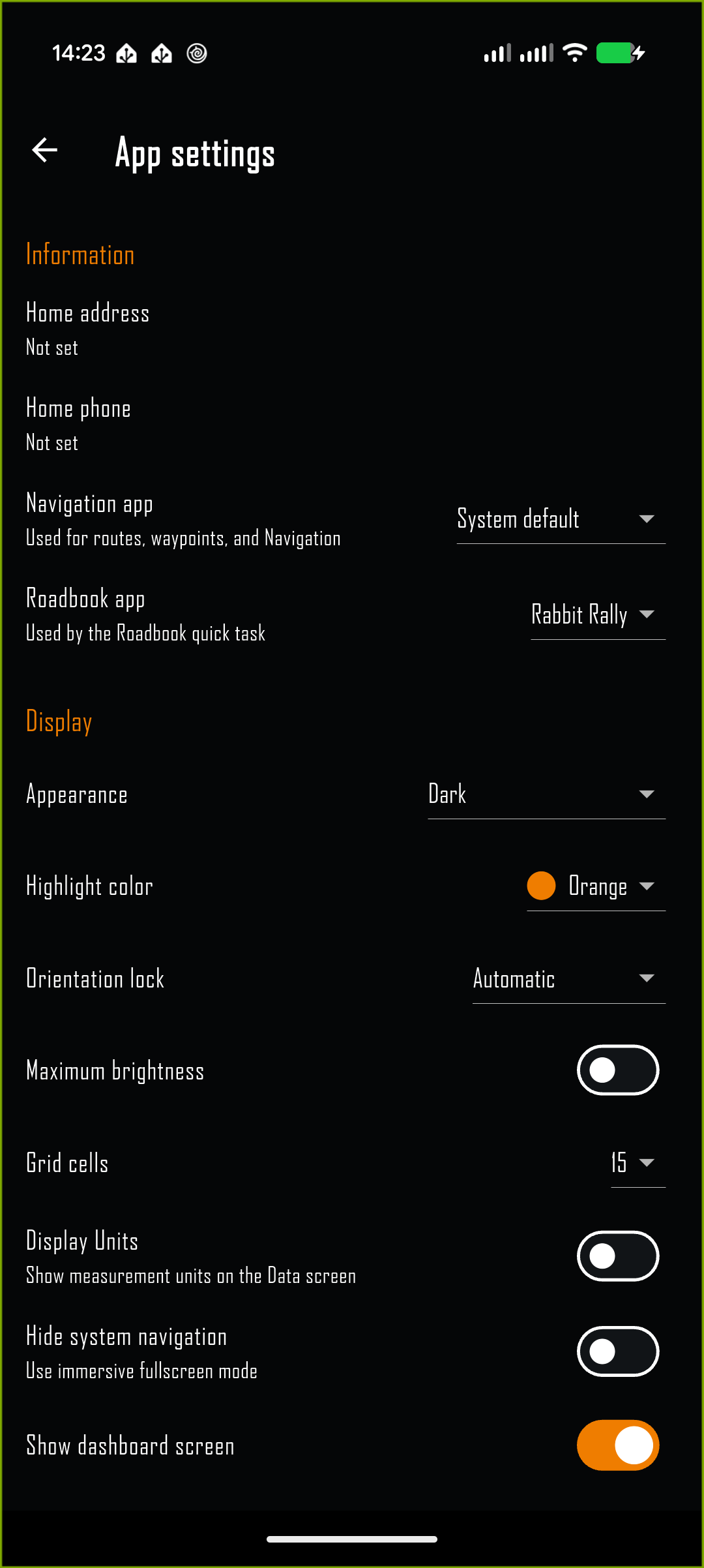 App Settings screen