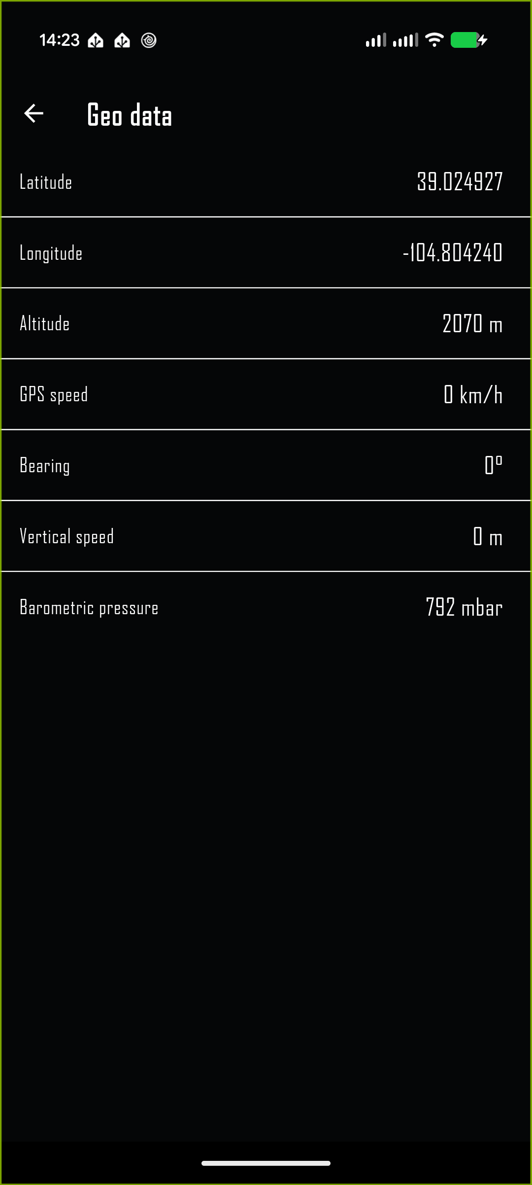 Geo data screen