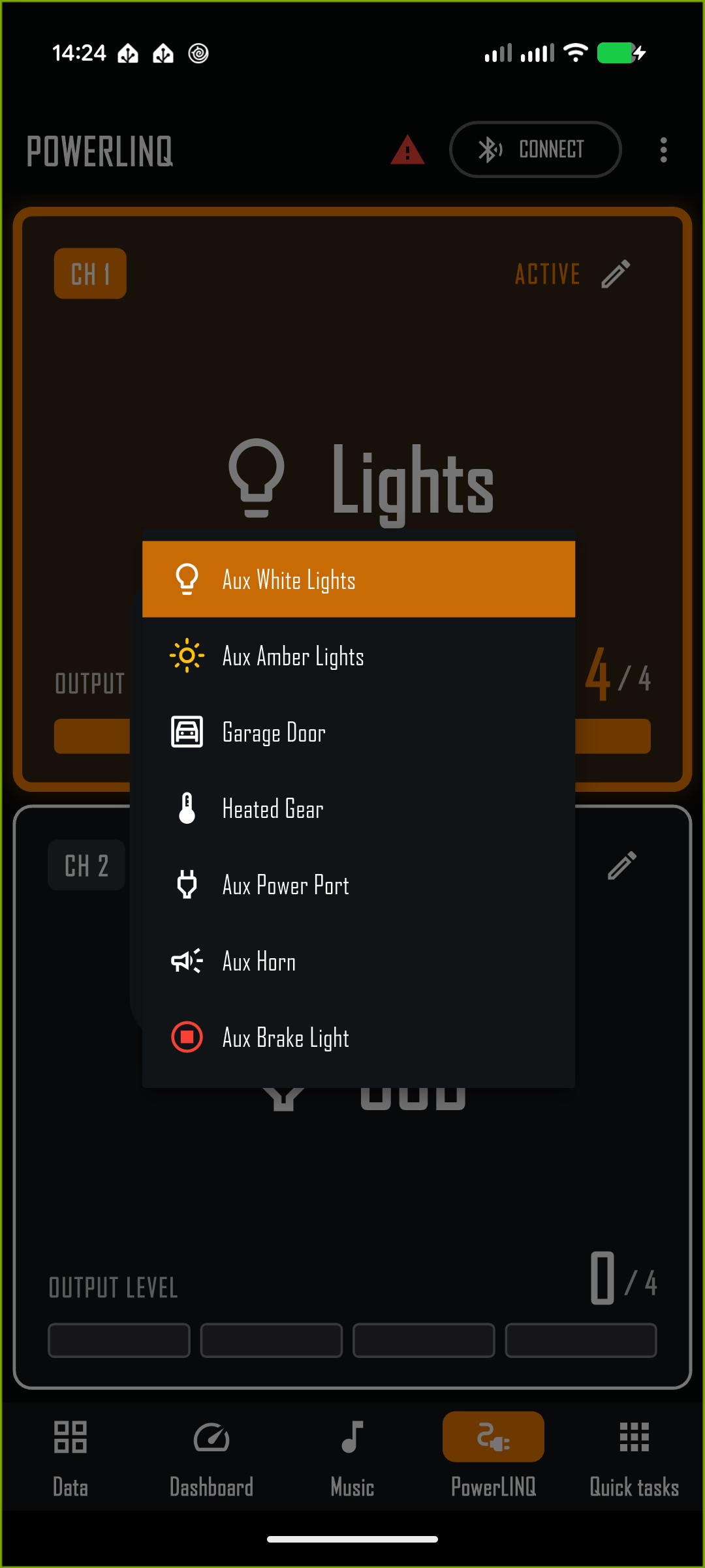 PowerLINQ channel editor showing all available accessory icons